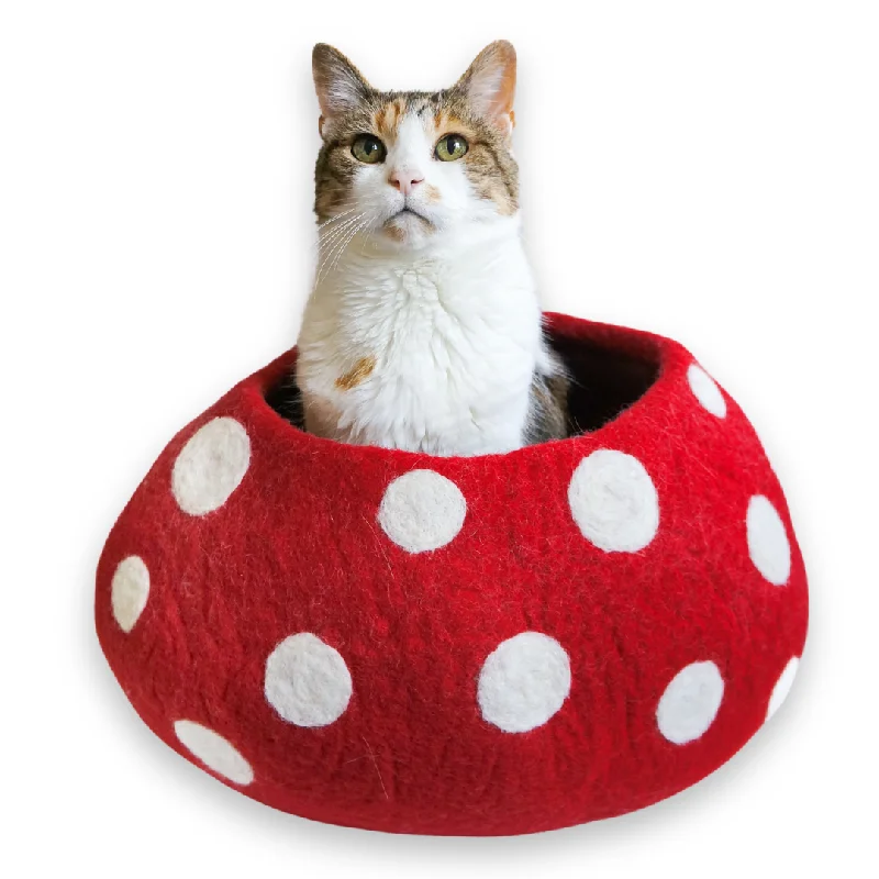 Elastic pet collar safety-Mushroom Eco Kitty Cave - Red