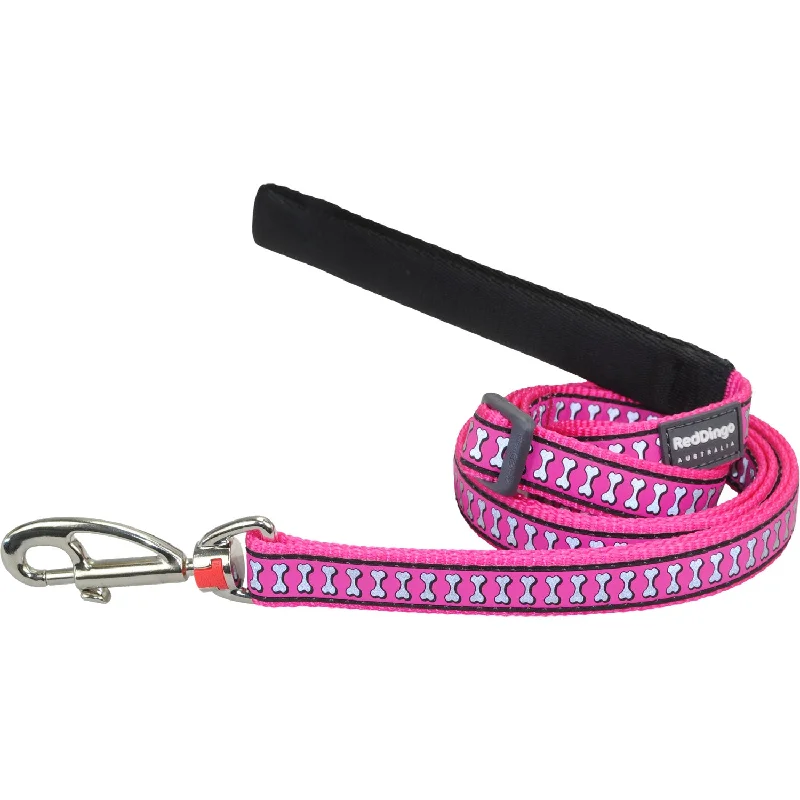 Portable pet warming pad-Reflective Bones Hot Pink Dog Leash