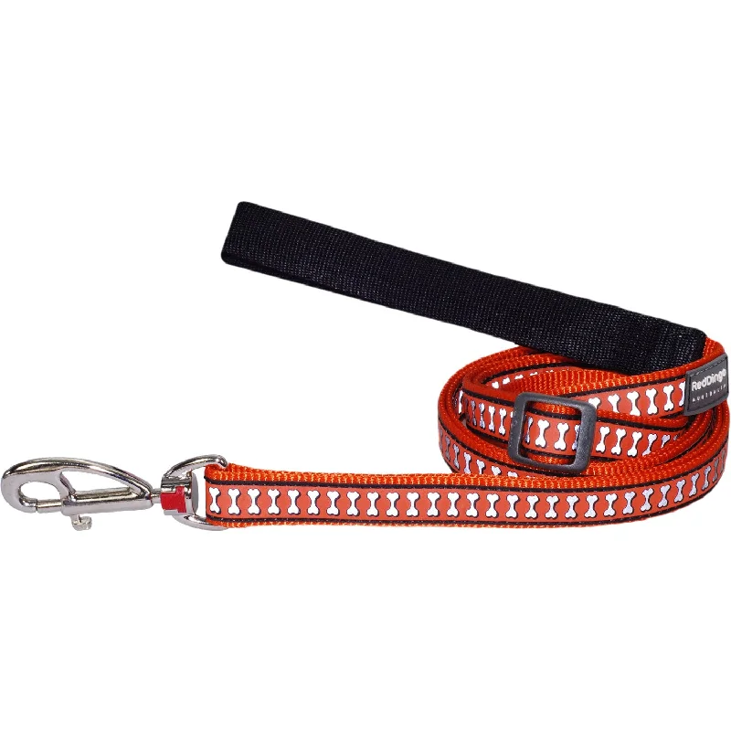 Wide-base pet water bowl-Reflective Bones Orange Dog Leash