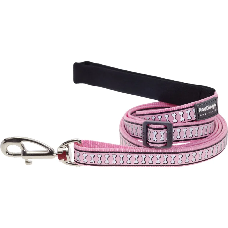 Dual-head pet brush-Reflective Bones Pink Dog Leash