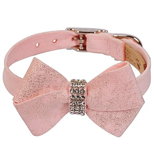 Shea butter pet balm-Susan Lanci Puppy Pink Glitzerati Nouveau Bow Collar