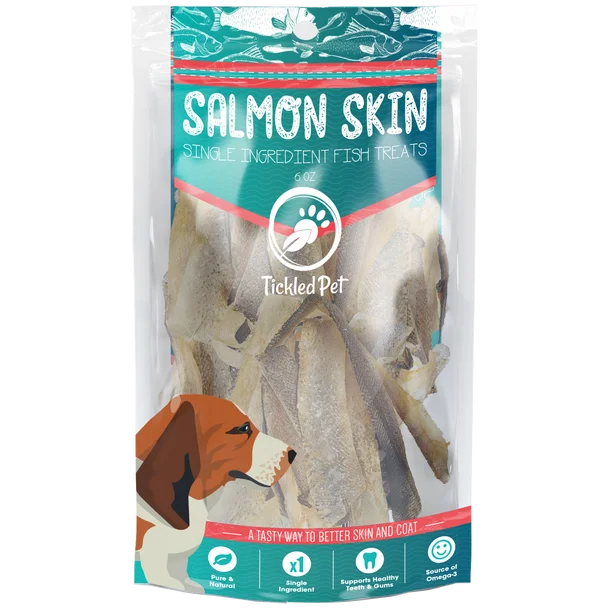 Safe pet chew stick-Tickled Pet Salmon Skin Dog Treats