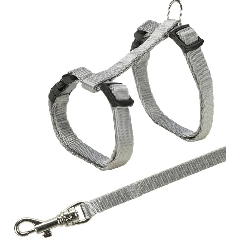 Porcelain pet water dish-Trixie Harness with Leash for Cats & Kittens (Grey)