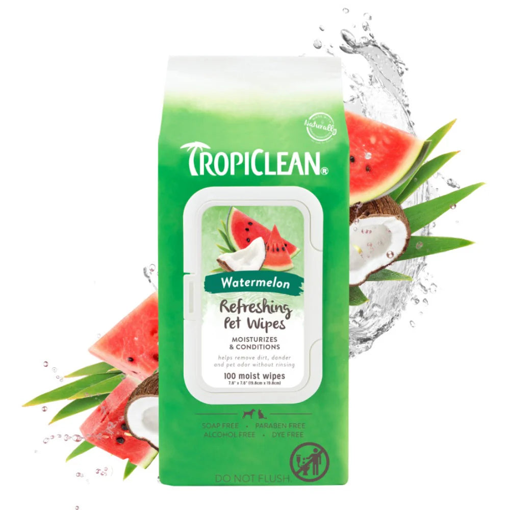 Thick braided pet leash-Tropiclean Watermelon Scented Refreshing 2 in 1 Pet Wipes 100ct.