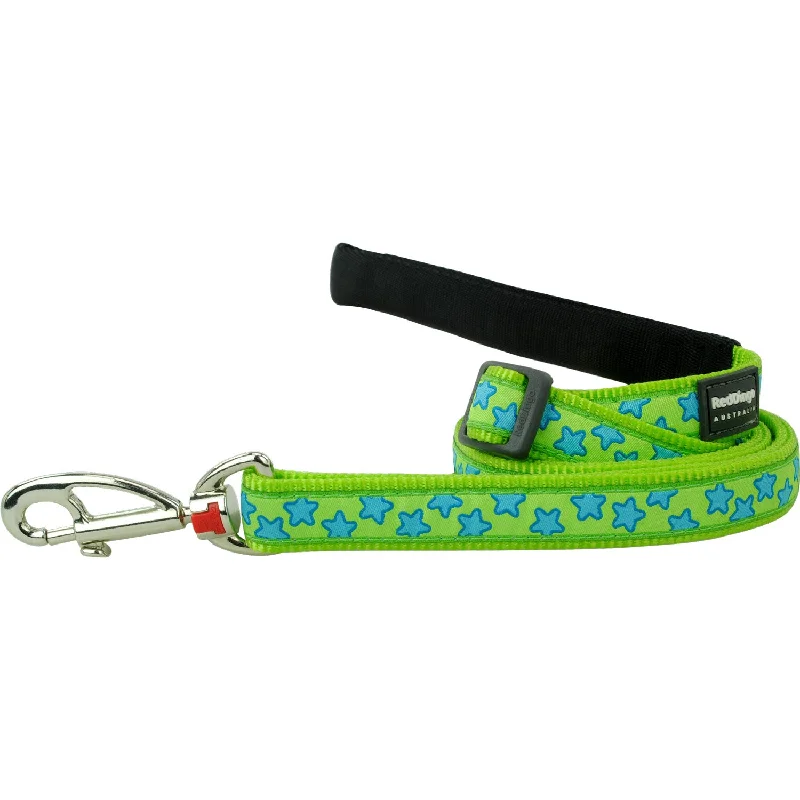 Grippy pet feeding mat-Turquoise Stars on Lime Green Dog Leash