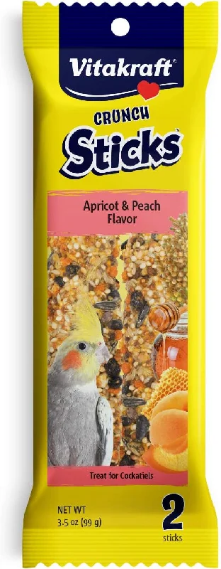 Gentle pet grooming wipes-Vitakraft Apricot & Peach Crunch sticks for Cockatiels 3.5 oz