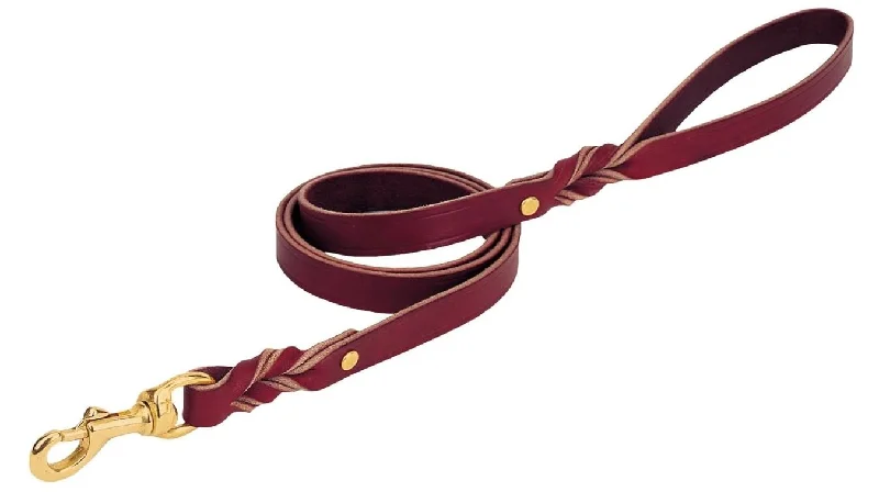 Squeaky plush pet toy-Weaver Heritage Twisted Latigo Leather Leash, 3/4" x 6'