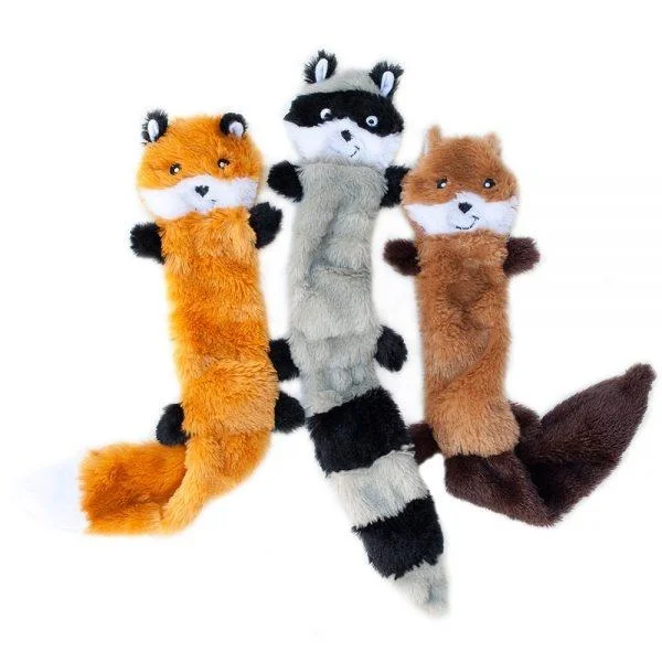 Grain-free pet treats-ZippyPaws Skinny Peltz Set of 3 No Stuffing Plush Dog Toys