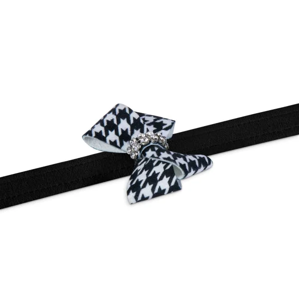 Sustainable pet collar-Black & White Houndstooth Nouveau Bow Leash