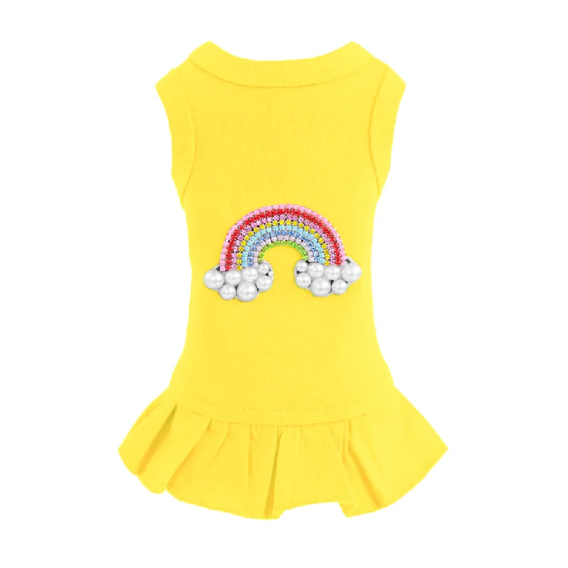 Non-toxic pet toy bone-Rainbow Dog Dress : Yellow