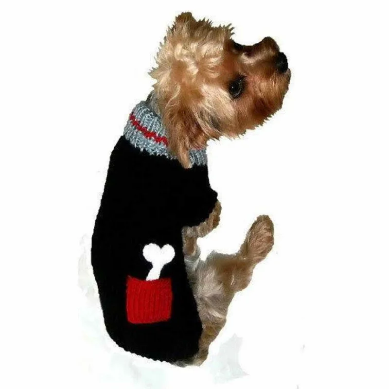 Gravity-fed pet fountain-Dallas Dogs Bone on Board Black Dog Sweater