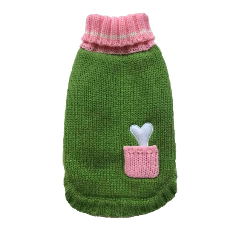 Grain-free pet treats-Dallas Dogs Bone on Board Green & Pink Dog Sweater