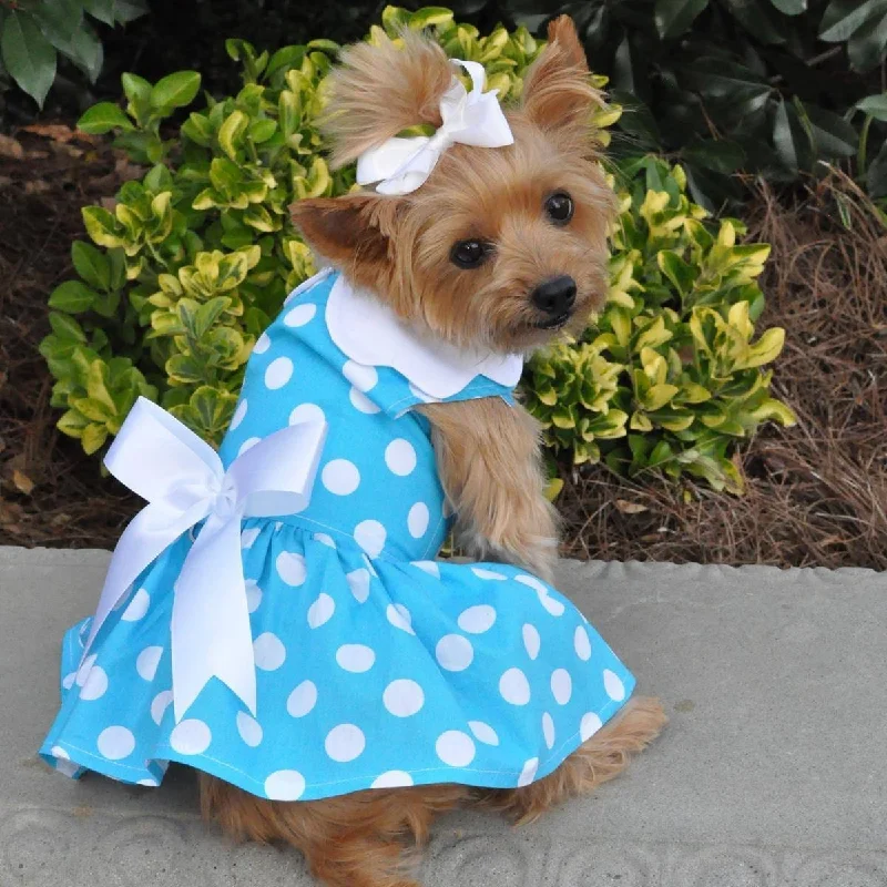 Plush pet blanket small-Blue Polka Dot Dog Dress with Matching Leash