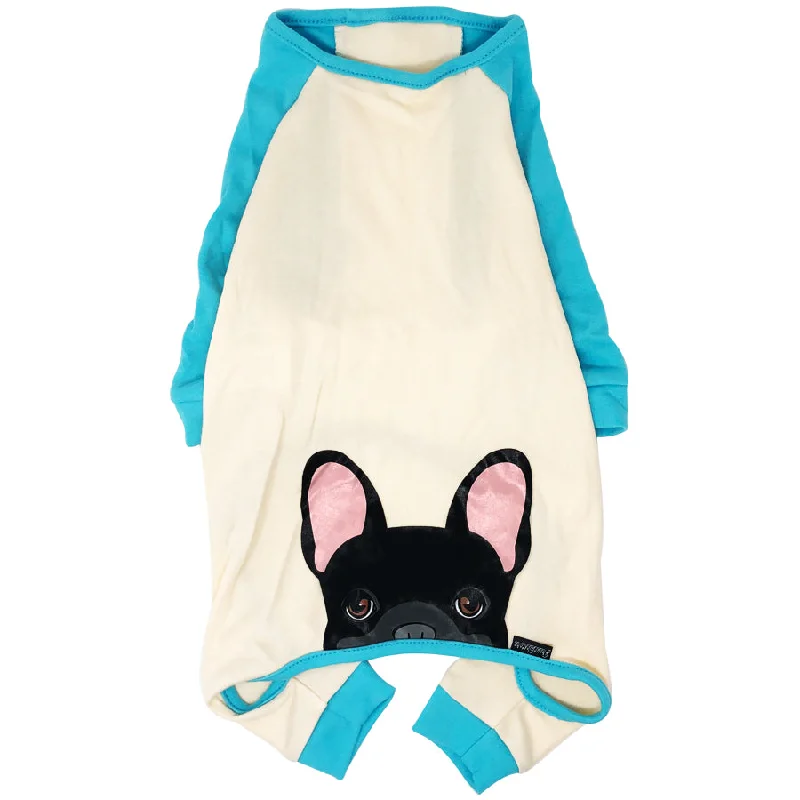 Stretch cat harness-French Bulldog Pajamas in Aqua | Frenchie Clothing | Black Frenchie Dog