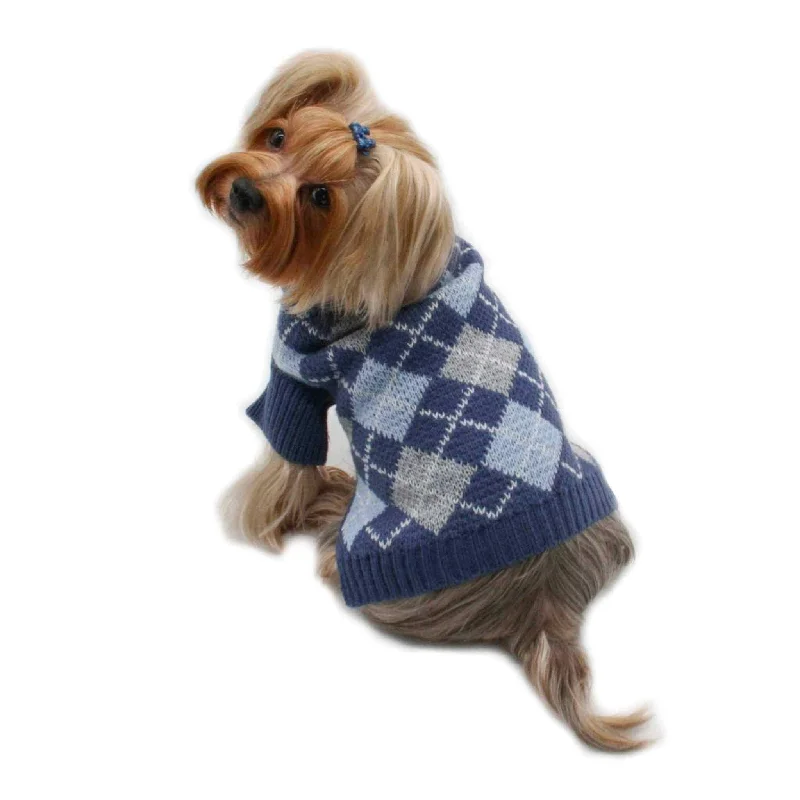 Plush waterproof pet bed-Klippo Navy/Grey Argyle Turtleneck Dog Sweater