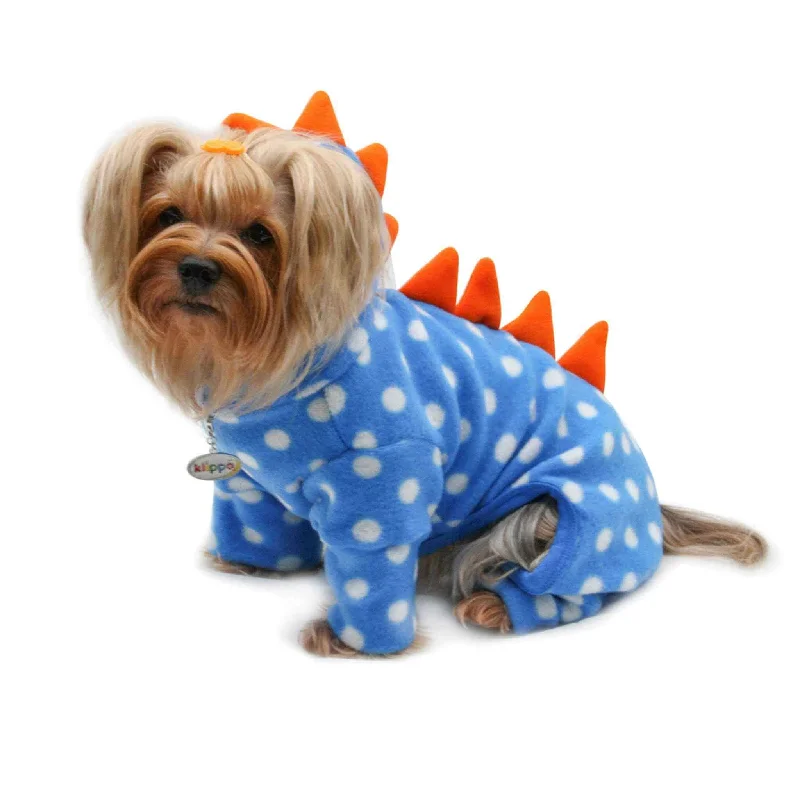 Knotted dog chew rope-Klippo Polka Dots Dino Fleece Hooded Dog Pajamas