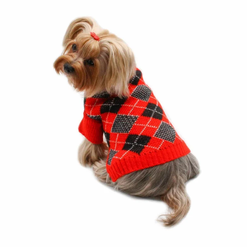 Portable pet water cup-Klippo Red/Black Argyle Turtleneck Dog Sweater