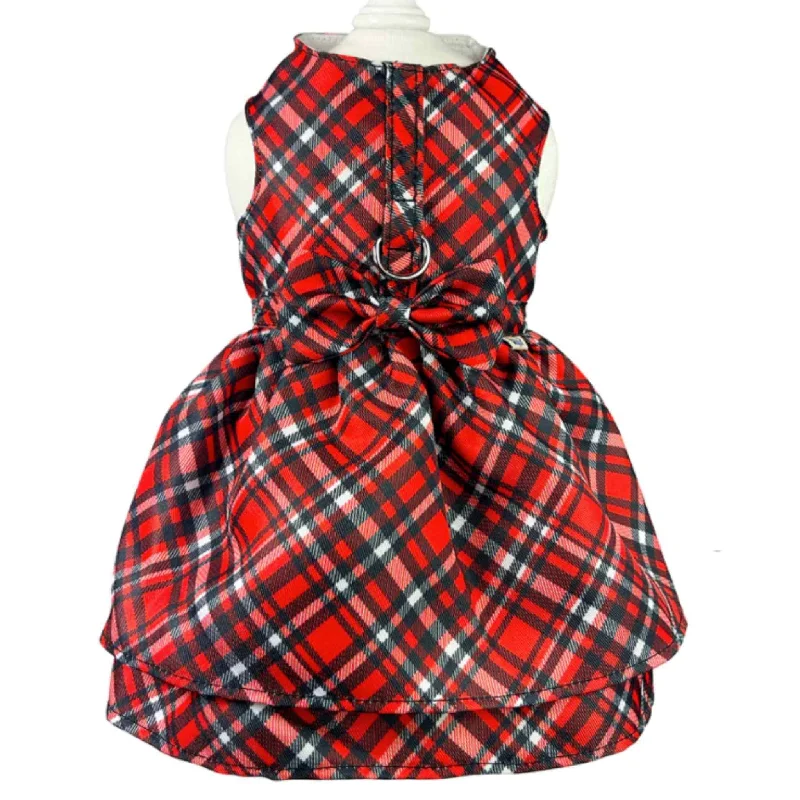 Puppy training bell set-Klippo Red Plaid Dog Dress with Matching Leash