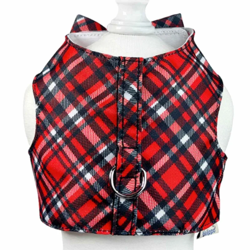 Reversible dog coat-Klippo Red Plaid Small Dog Harness Vest with Matching Leash