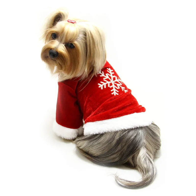 Puppy chew stick toy-Klippo Velour Holiday Dog Shirt with Sparkling Silver Snowflake