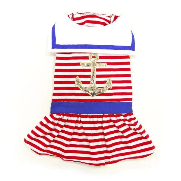 Cat window hammock sturdy-Nautical Stripe Dog Dress