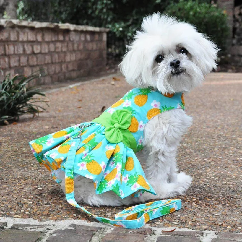 Portable pet kennel large-Pineapple Luau Dog Dress with Matching Leash