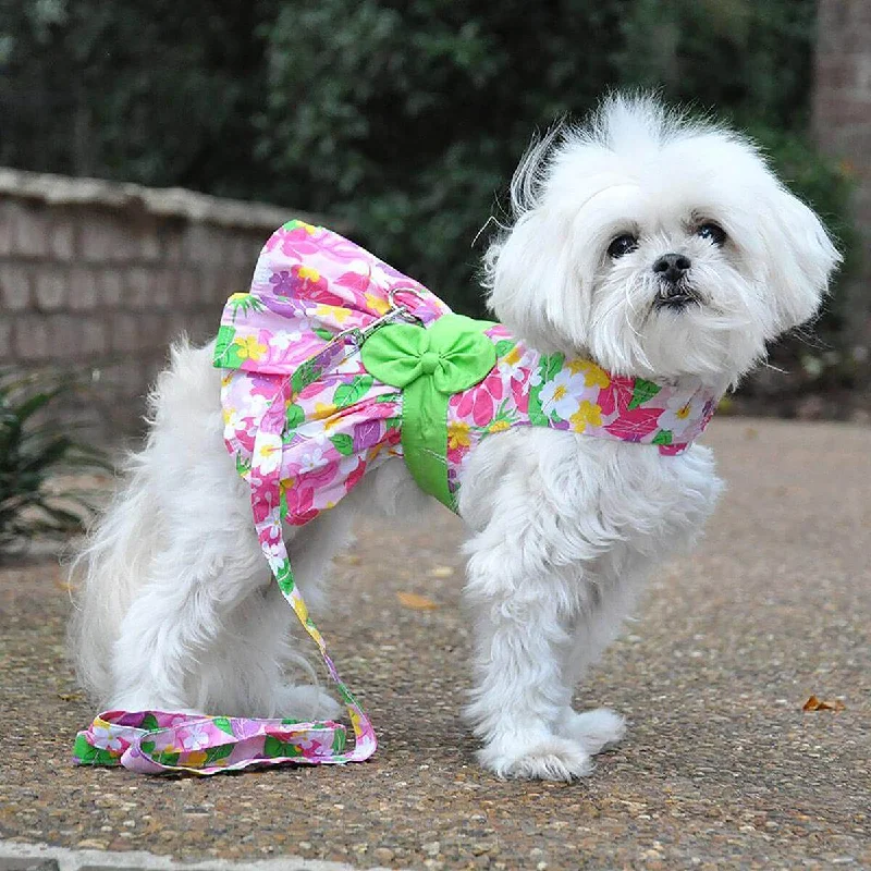 Puppy training treat pouch-Pink Hawaiian Floral Dog Dress with Matching Leash