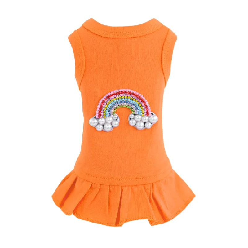 Portable pet heat mat-Rainbow Dog Dress: Orange