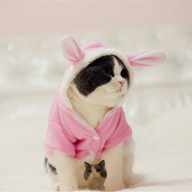 Cat scratching post base-Warm Comfortable Thickened Cat Costumes Rabbit suit Free clothes windproof Pet Product Cute Bunny suit  For Cat Winter Shipping